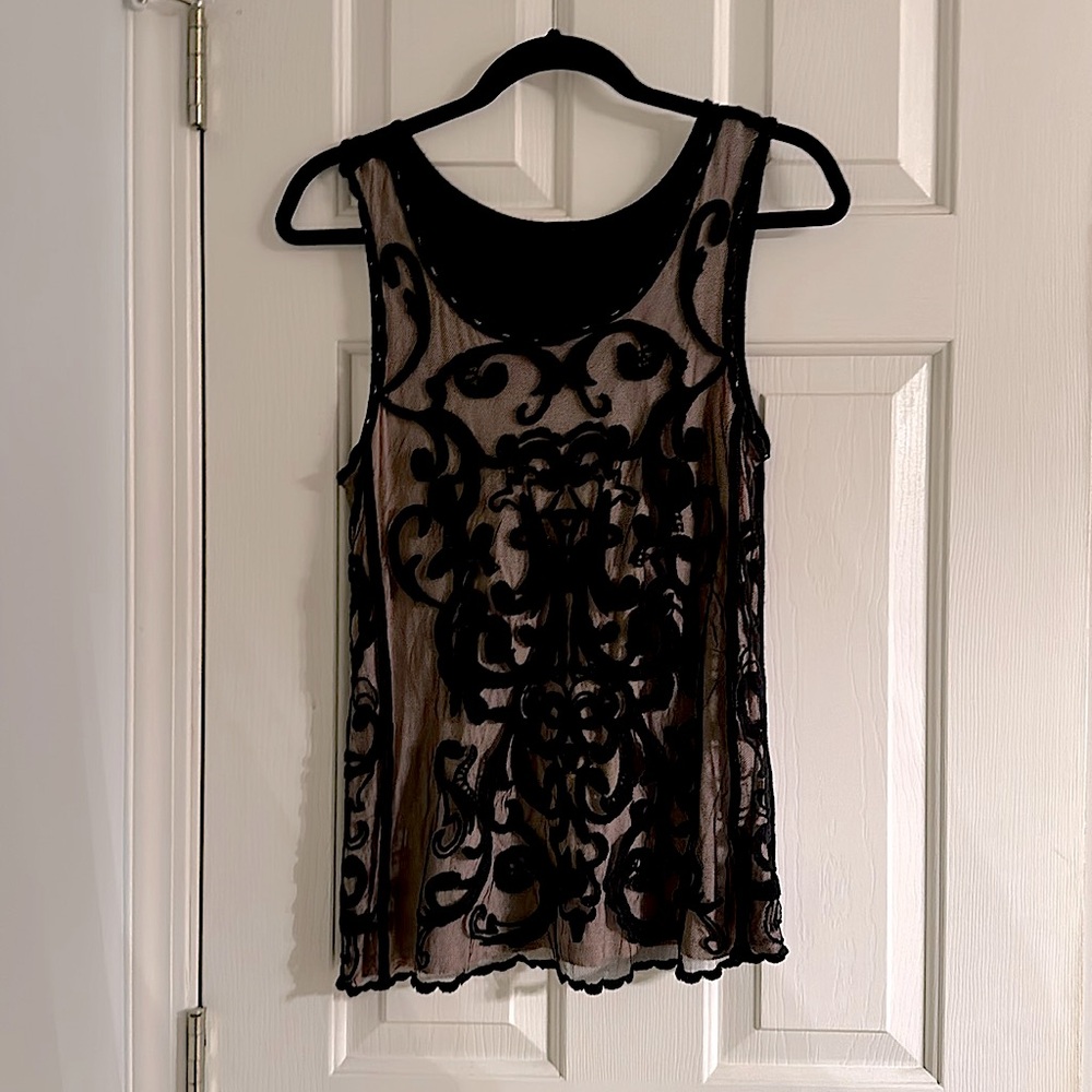Maurices dressy black tank with tan backing.